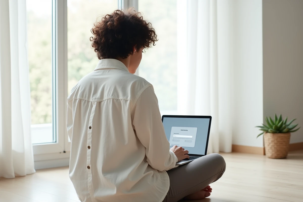 Femme activant un système d'exploitation sur un laptop avec fenêtre de saisie de clé produit visible