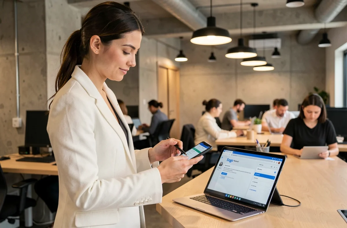 Jeune professionnelle validant une authentification double facteur pour sécuriser son webmail Sogo sur smartphone