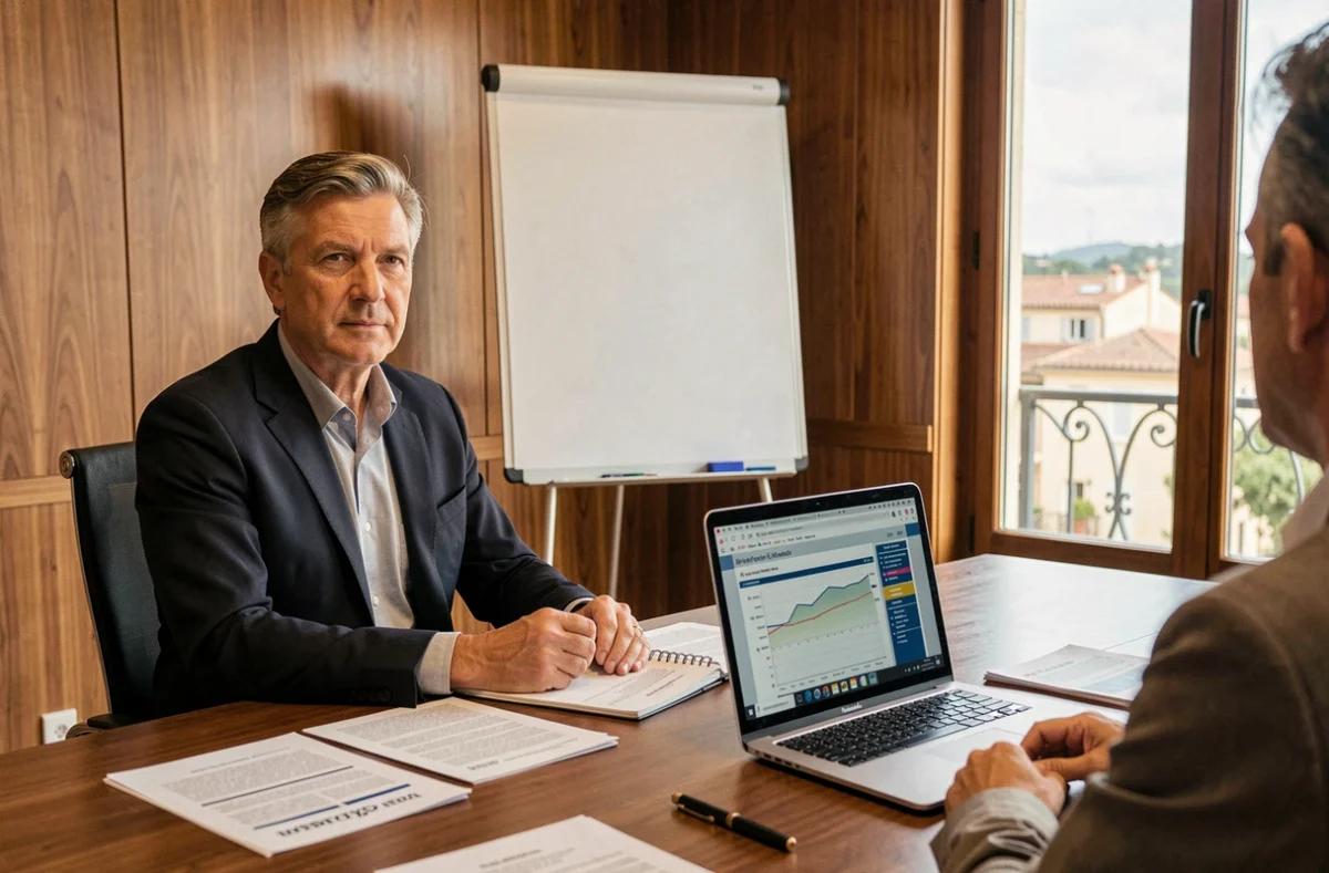 Consultant Ayinedjimi Consultants en réunion client dans une salle de conférence professionnelle en Occitanie