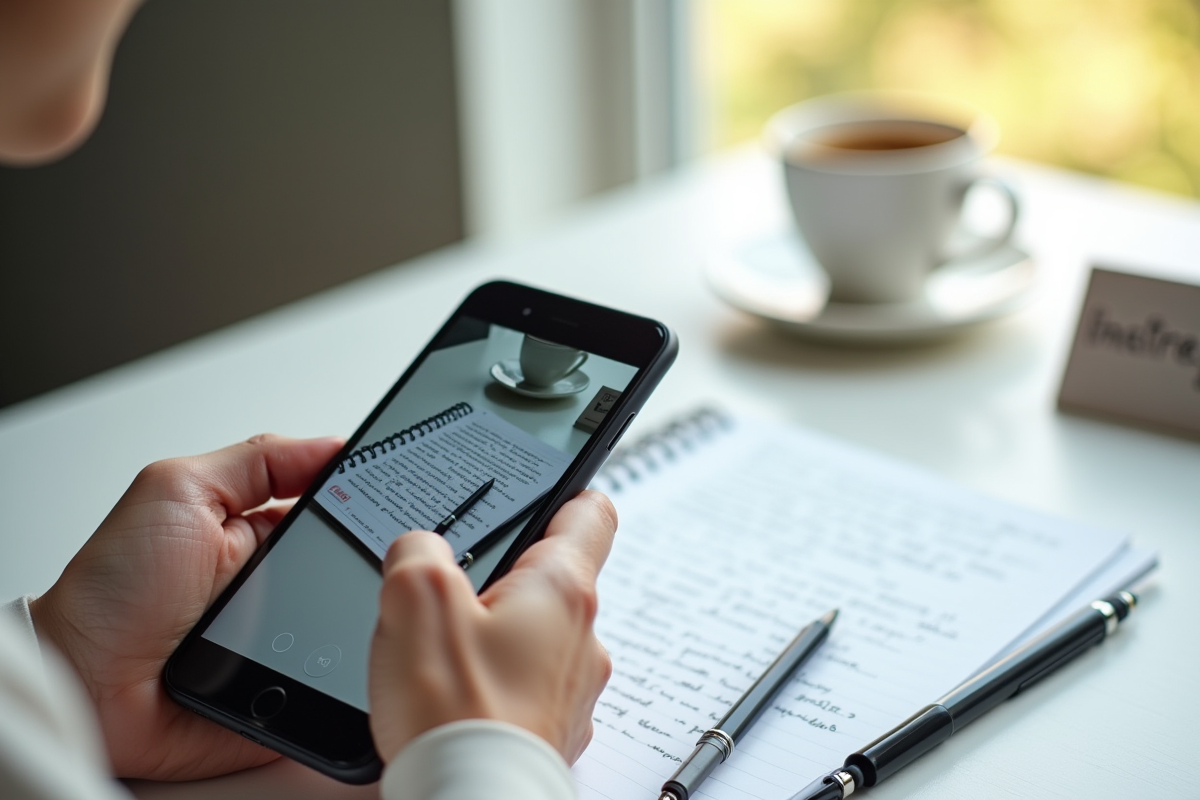 Note manuscrite et carte de visite scannées avec un smartphone