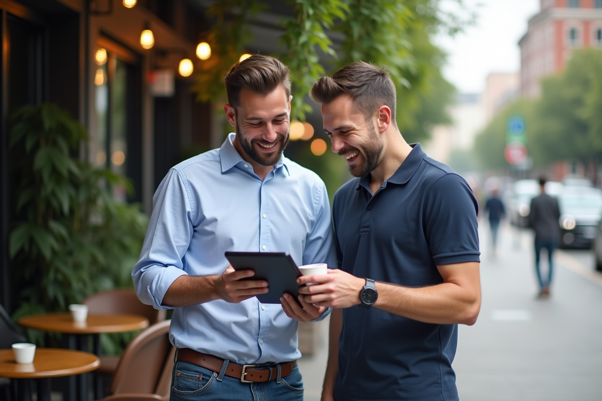 Deux hommes discutant stratégie d