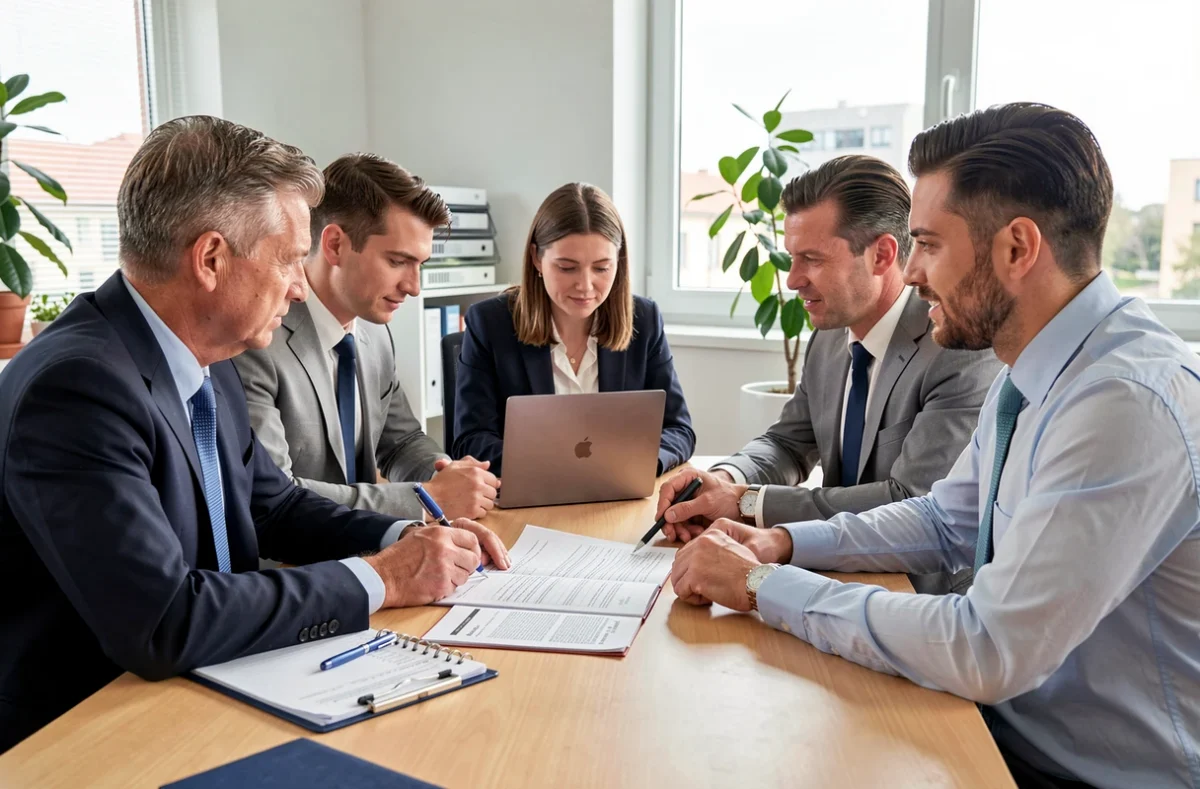 Équipe d'agents publics qui examine un budget autour d'une table