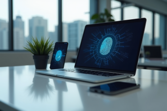 Espace de travail moderne avec reconnaissance biometrique