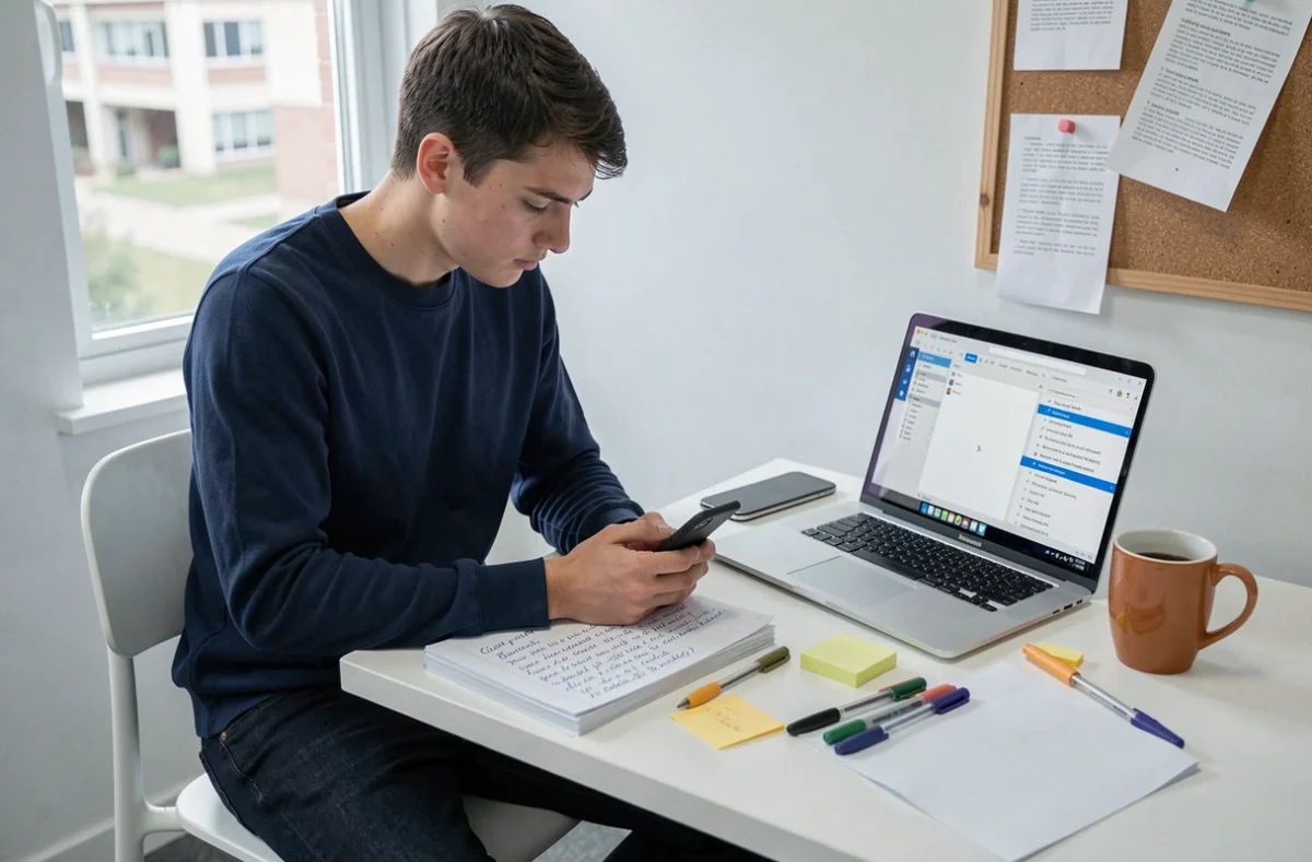 Étudiant numérisant ses notes manuscrites avec un smartphone pour les convertir en texte éditable via OCR