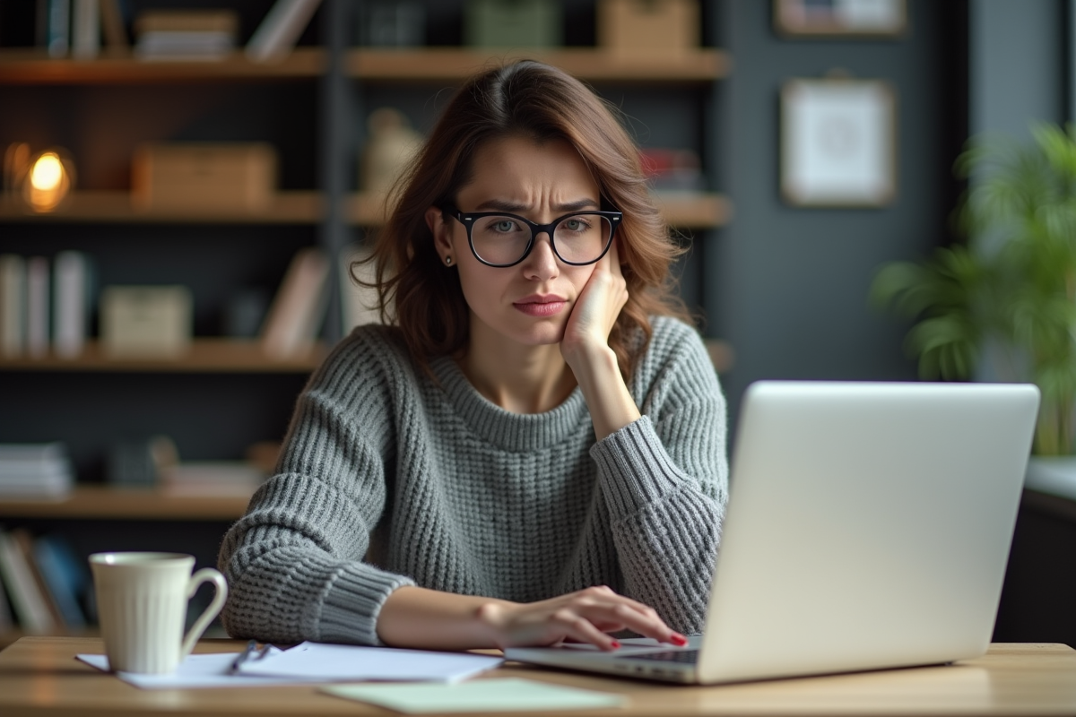 Femme en bureau à domicile travaillant sur son ordinateur