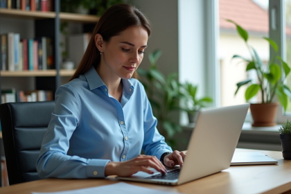 Femme d'affaires configure la sécurité WiFi dans son bureau