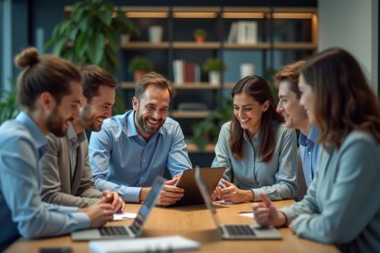 Groupe de professionnels en réunion dans un bureau moderne