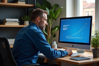 Homme d'âge moyen dans un bureau moderne regardant Windows 7