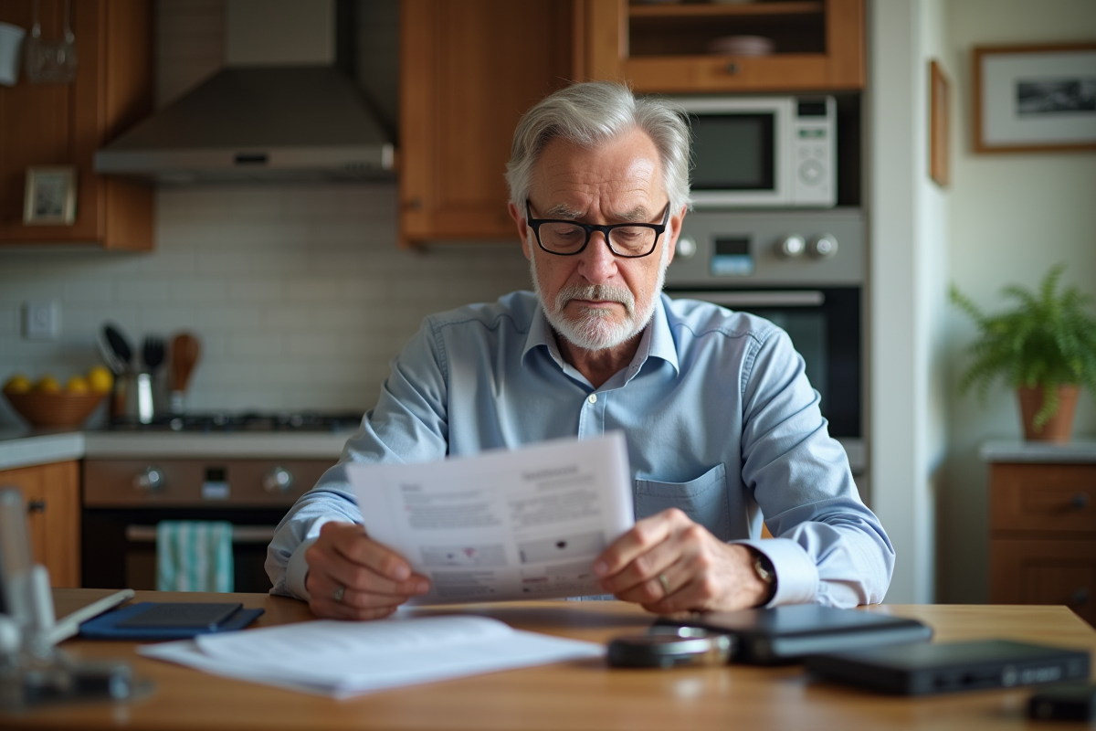 Homme d age moyen examinant des brochures de securite informatique