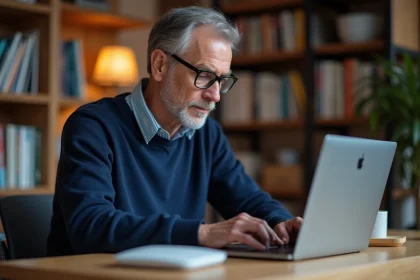 Homme en intérieur configurant son WiFi à la maison