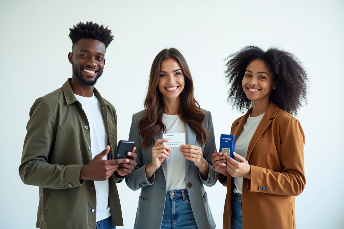 Trois personnes avec differents moyens d authentification