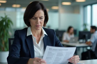 Responsable RH examinant une liste de contrôle pour la mise en place d'un SIRH dans un bureau moderne