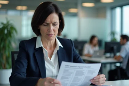 Responsable RH examinant une liste de contrôle pour la mise en place d'un SIRH dans un bureau moderne