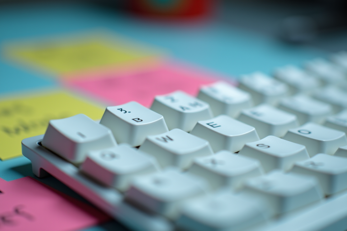 Touche barre verticale sur clavier blanc entourée de notes colorées